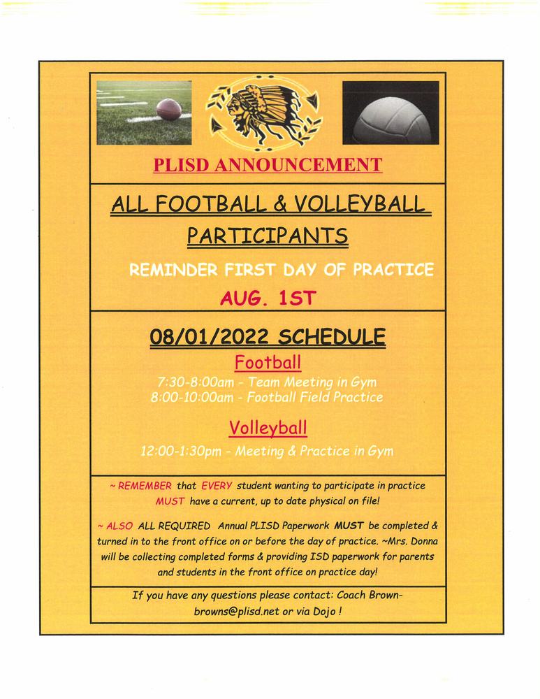 PLISD Football & Volleyball Practice 8-1-22